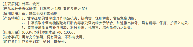 肝肾解毒宁（饲料原料：保肝、健肾、解毒）